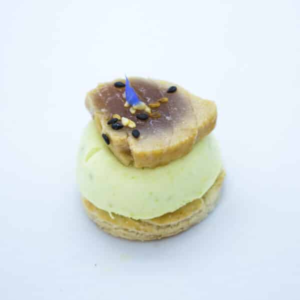 Cheesecake petits pois et tataki de thon